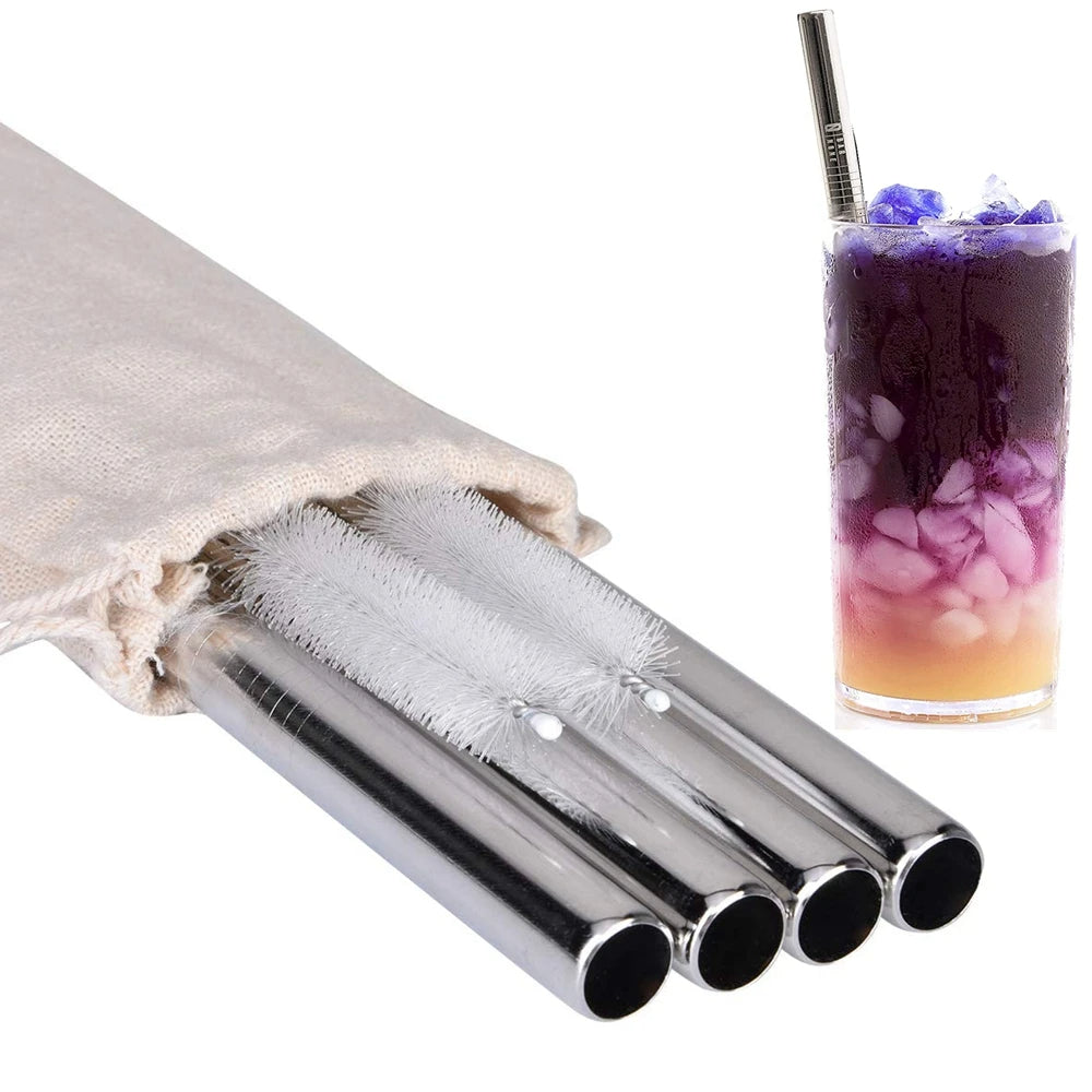Extra Wide Reusable Metal Drinking Straws for Milkshake Smoothie